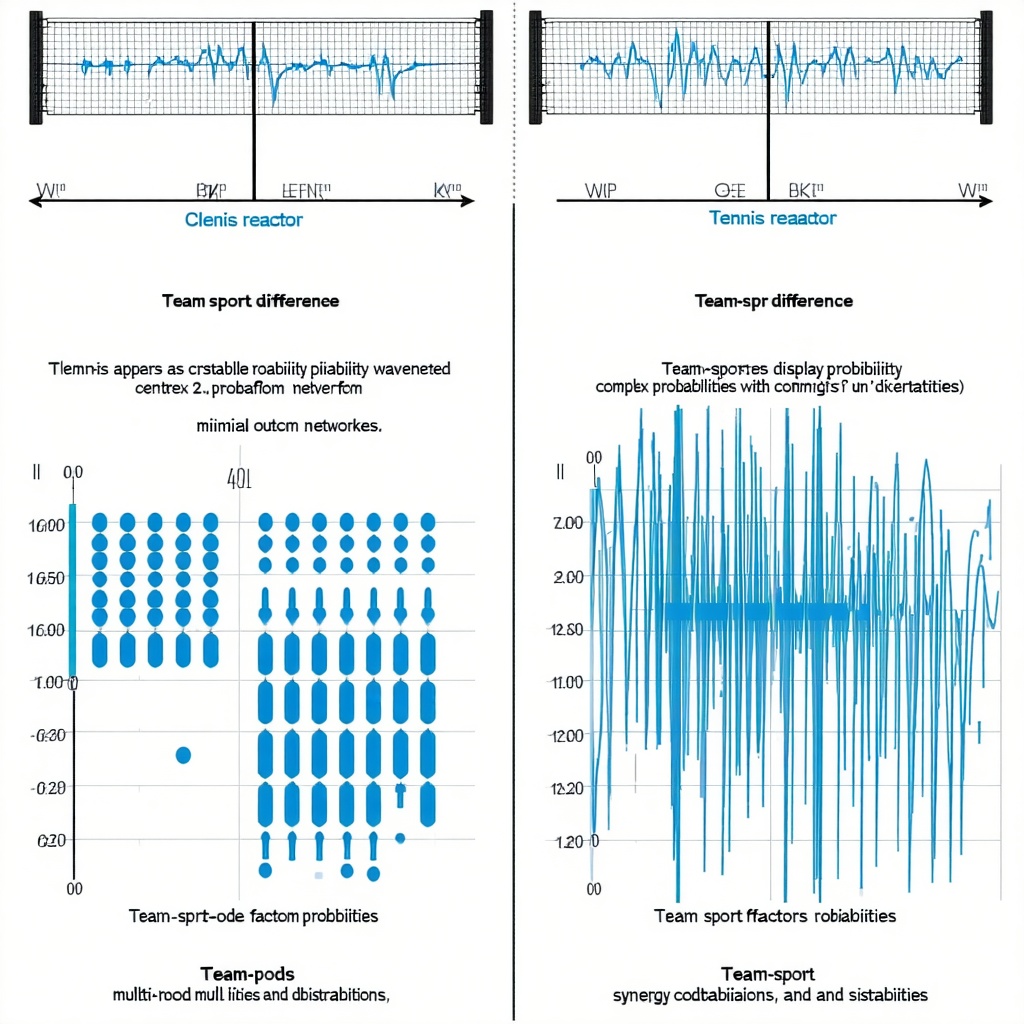 개인 스포츠와 팀 스포츠의 확률 분포와 수행 지표를 대비해 나타낸 분석 그래프