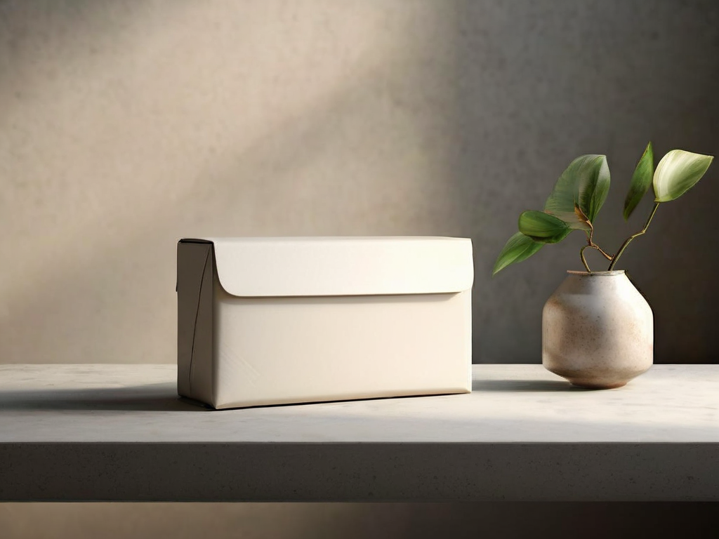 A closed storage block with a card slot and a sealed envelope on a neutral acrylic tray, soft studio light.